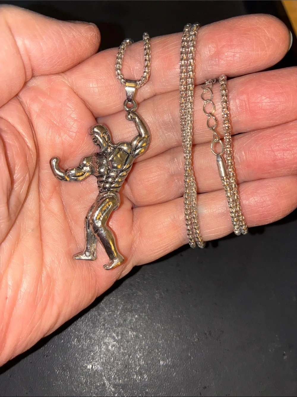 Men's Muscle Figure Pendant Necklace - Silver